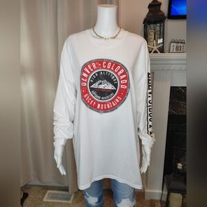 DENVER COLORADO ROCKY MOUNTAINS LONG SLEEVE T SHIRT, WHITE XL